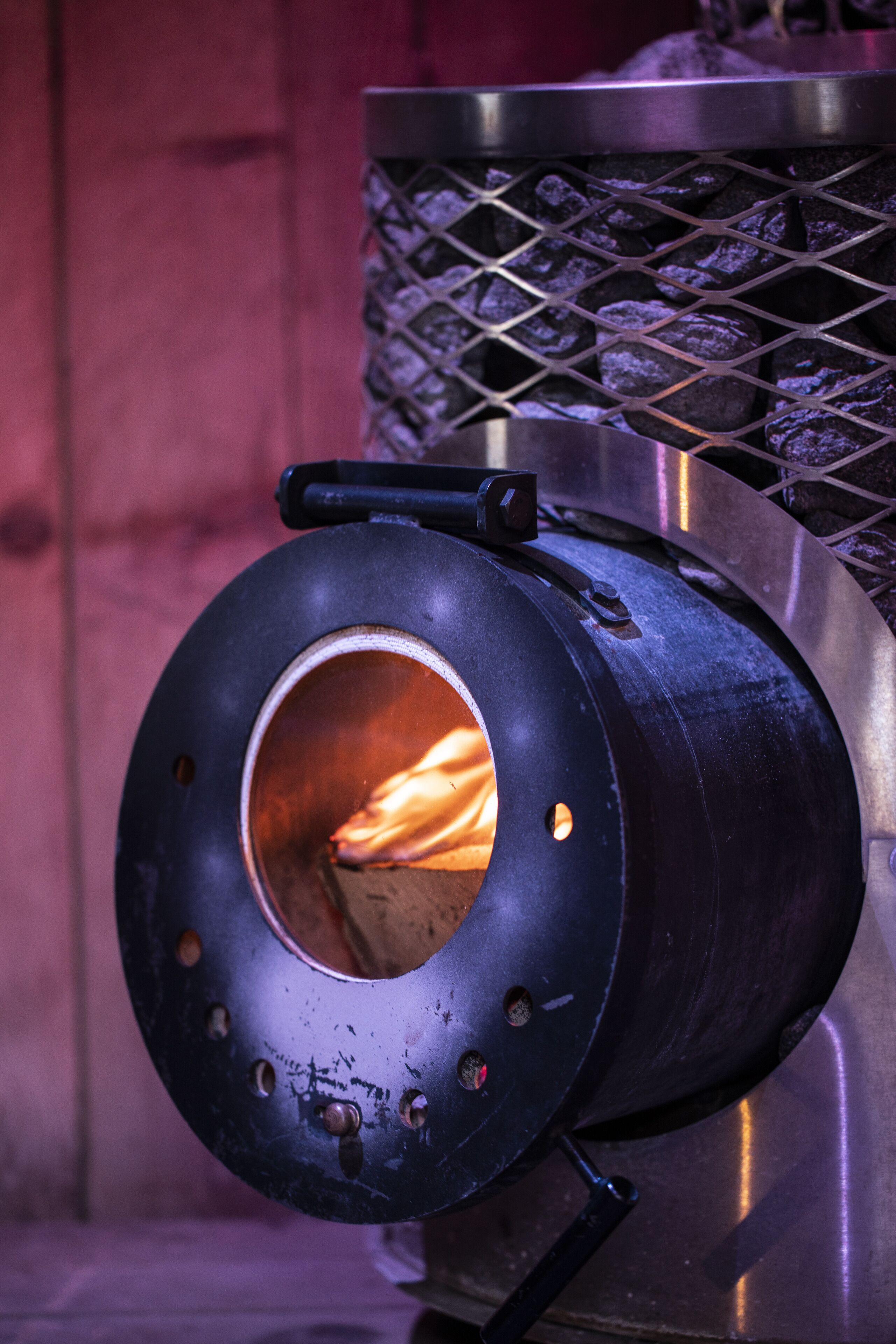 A cylindrical metal structure with a visible opening, possibly a part of a larger machine or equipment.