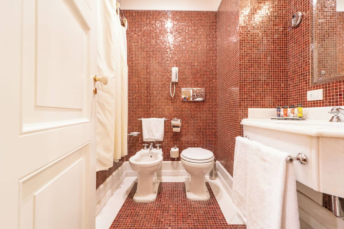 combined shower/bathtub, jetted bath, rainfall showerhead, hair dryer