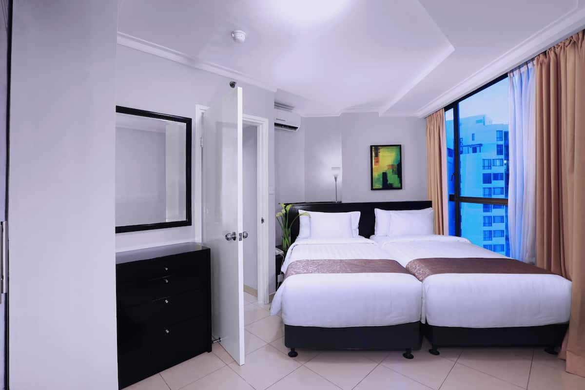 In-room safe, desk, laptop workspace, blackout curtains