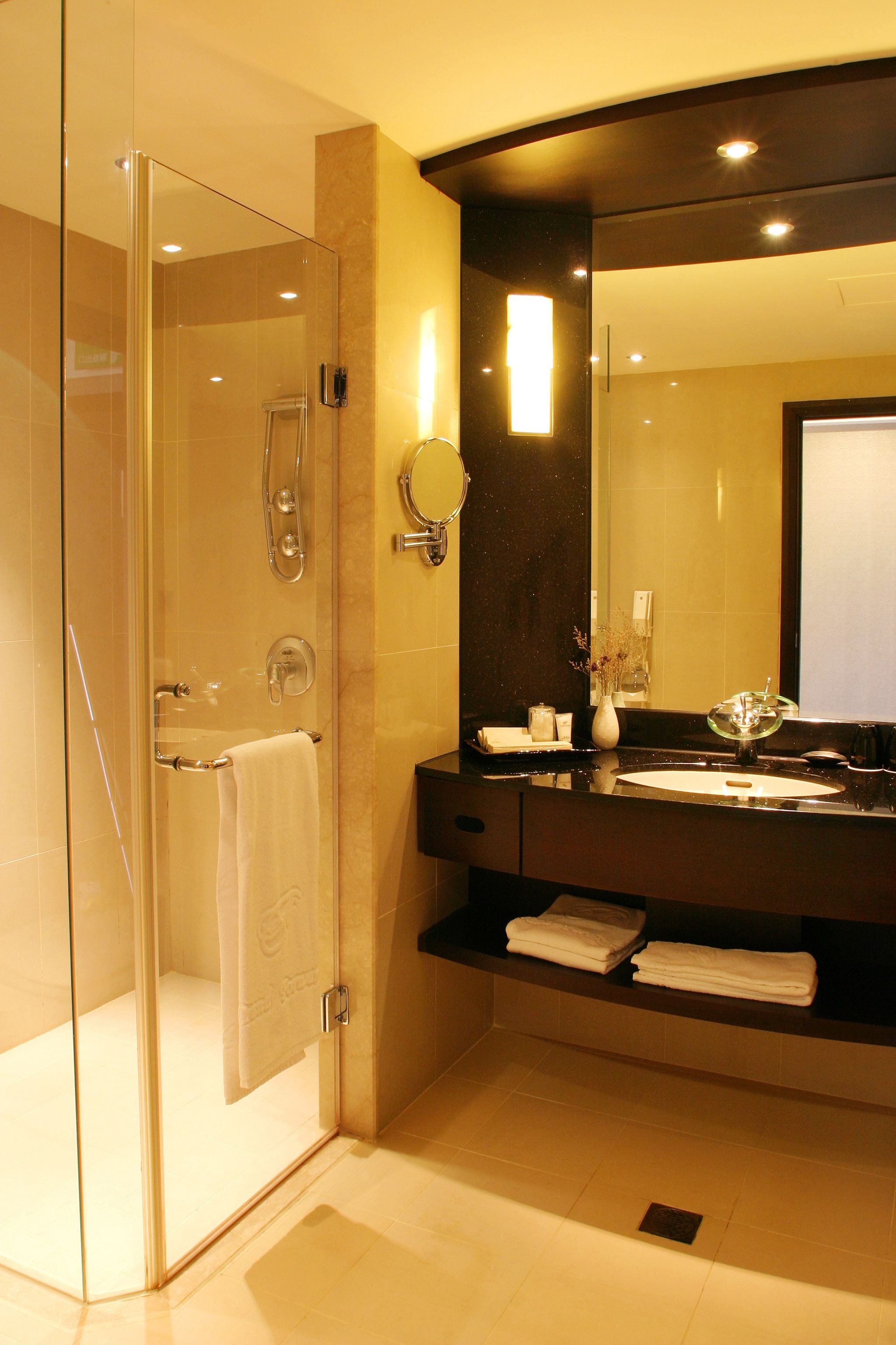 hair dryer, slippers, towels, soap