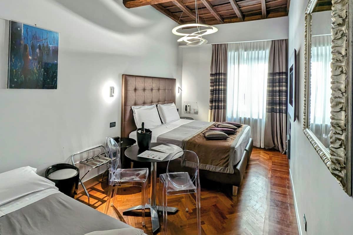 Triple Room, City View | Minibar, in-room safe, desk, blackout drapes