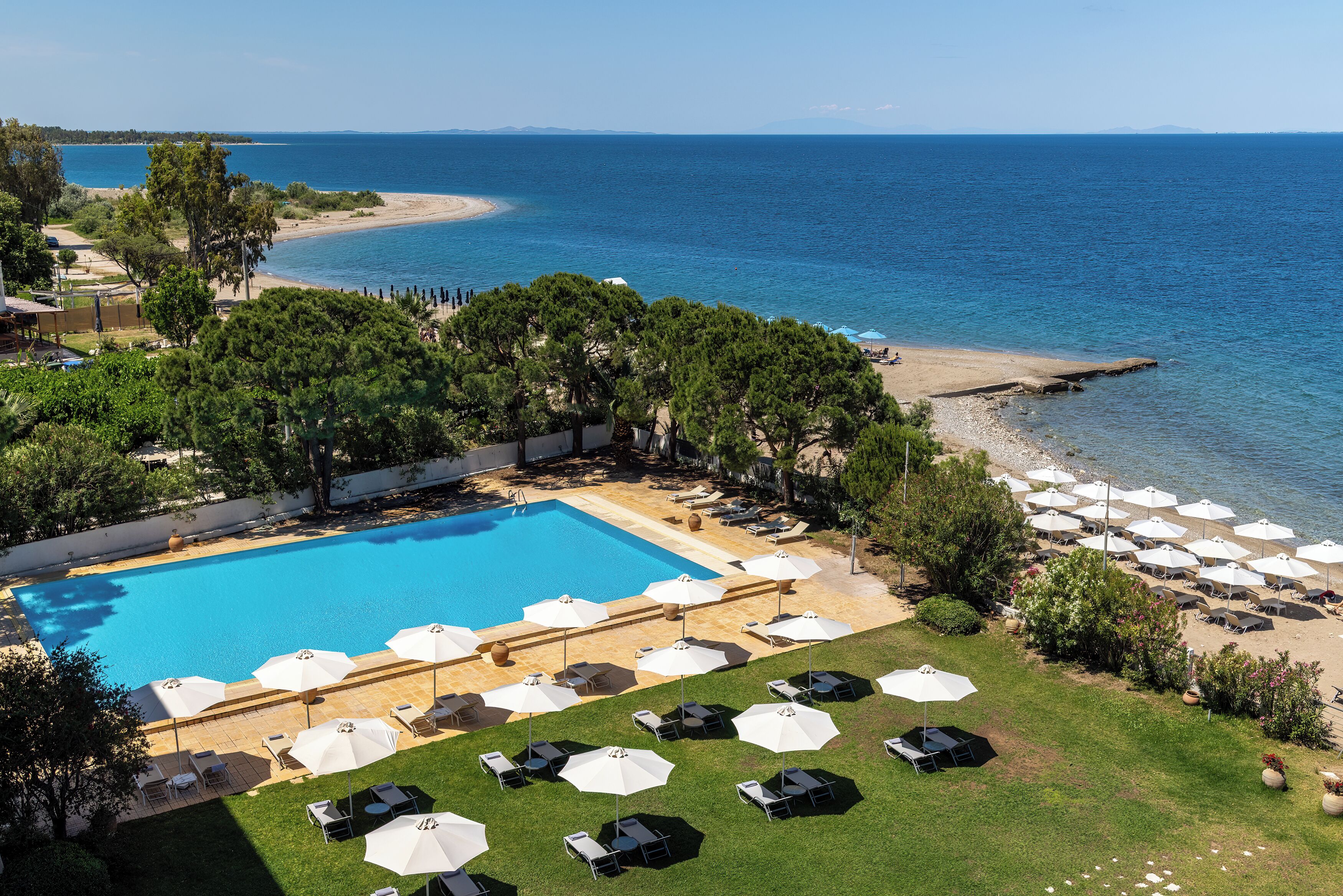 Seasonal outdoor pool, open 11:00 AM to 7:00 PM, pool umbrellas