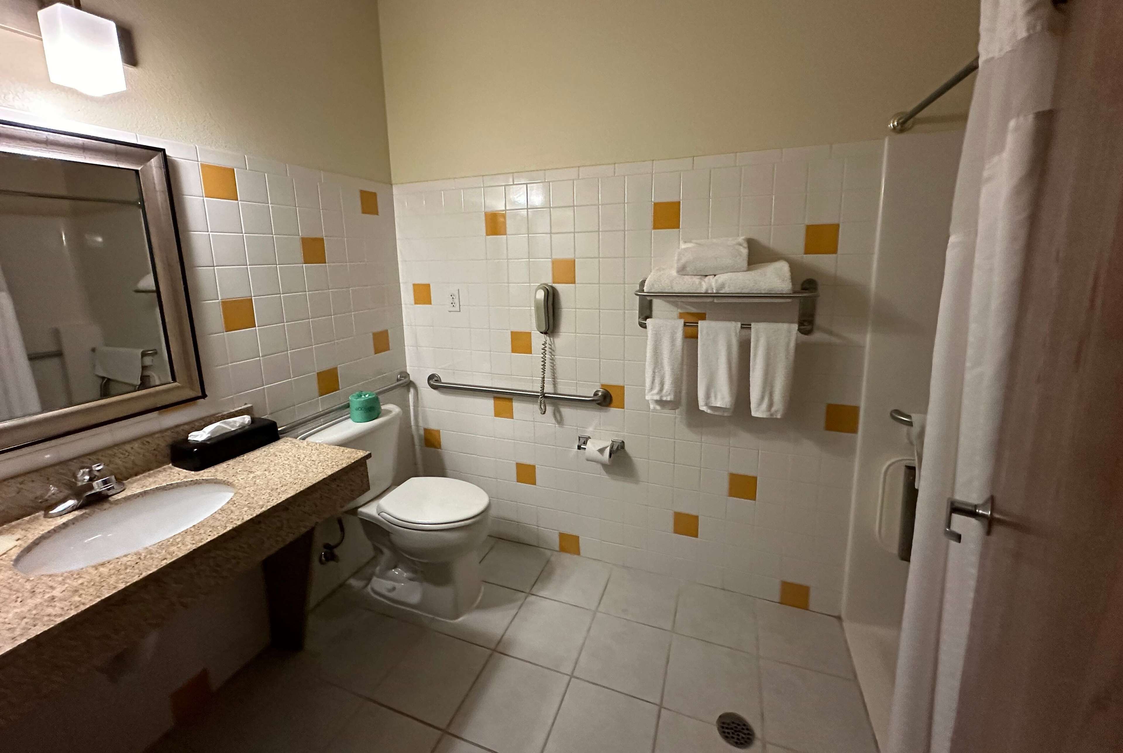 room, 2 queen beds, accessible, non smoking (mobility, roll-in shower) | bathroom | combined shower/bathtub, hair dryer, towels
