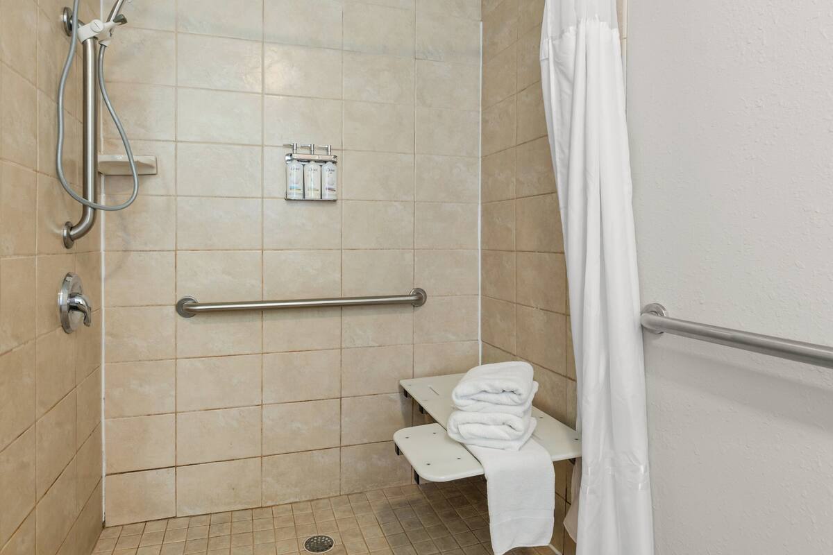 free toiletries, hair dryer, towels