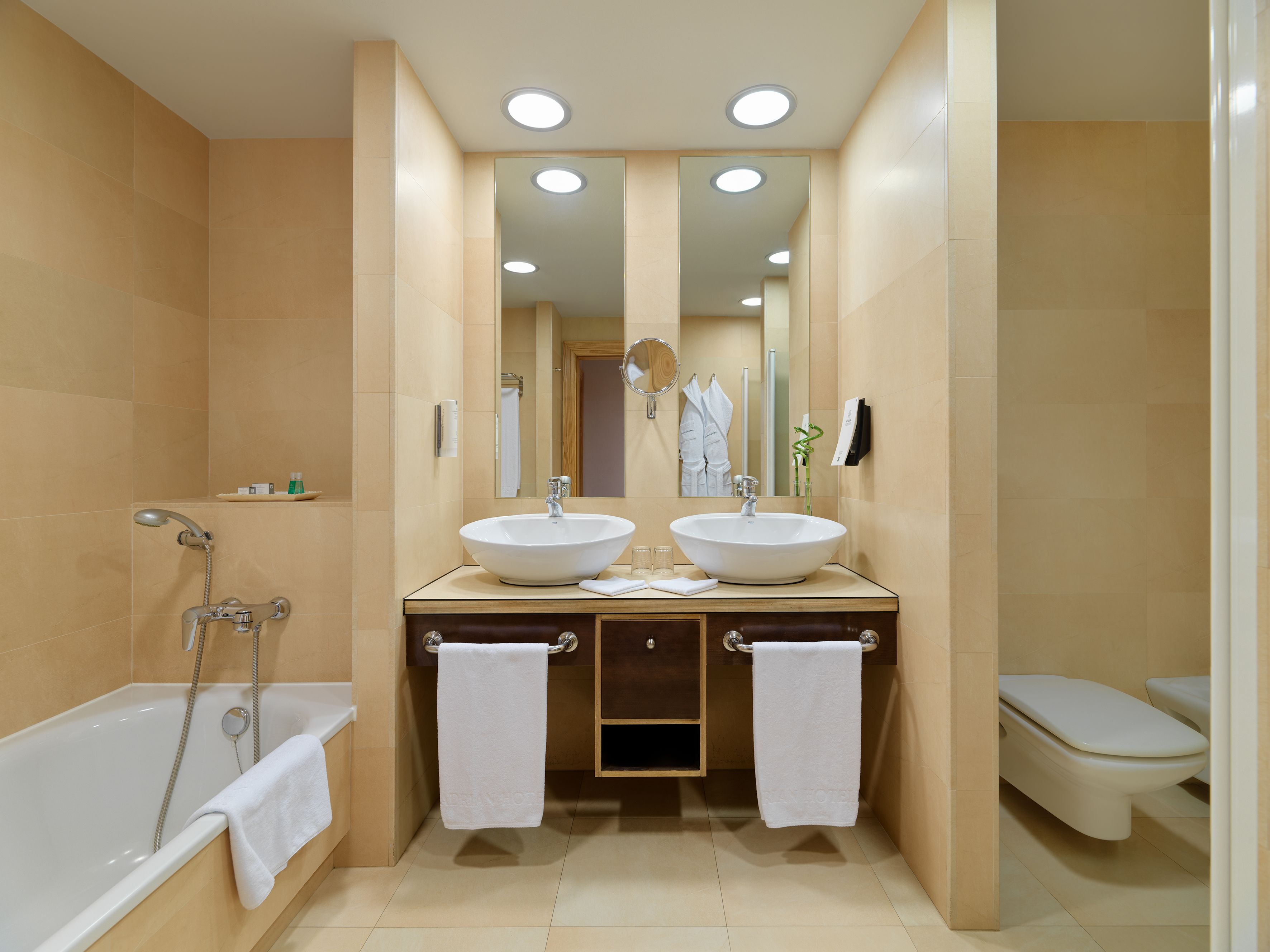 separate bathtub and shower, eco-friendly toiletries, hair dryer