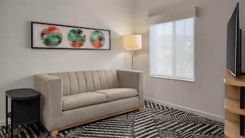 Premium bedding, pillowtop beds, desk, laptop workspace