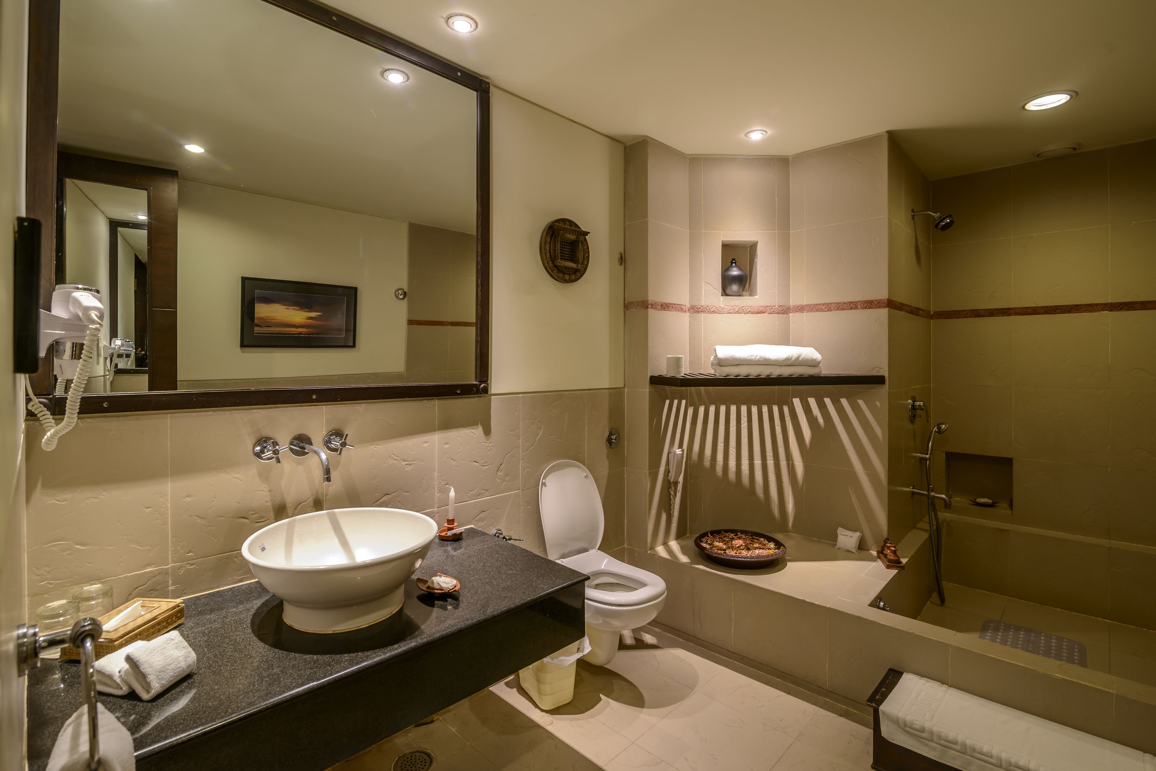 premier room, 1 double bed | bathroom | free toiletries, hair dryer, slippers, towels