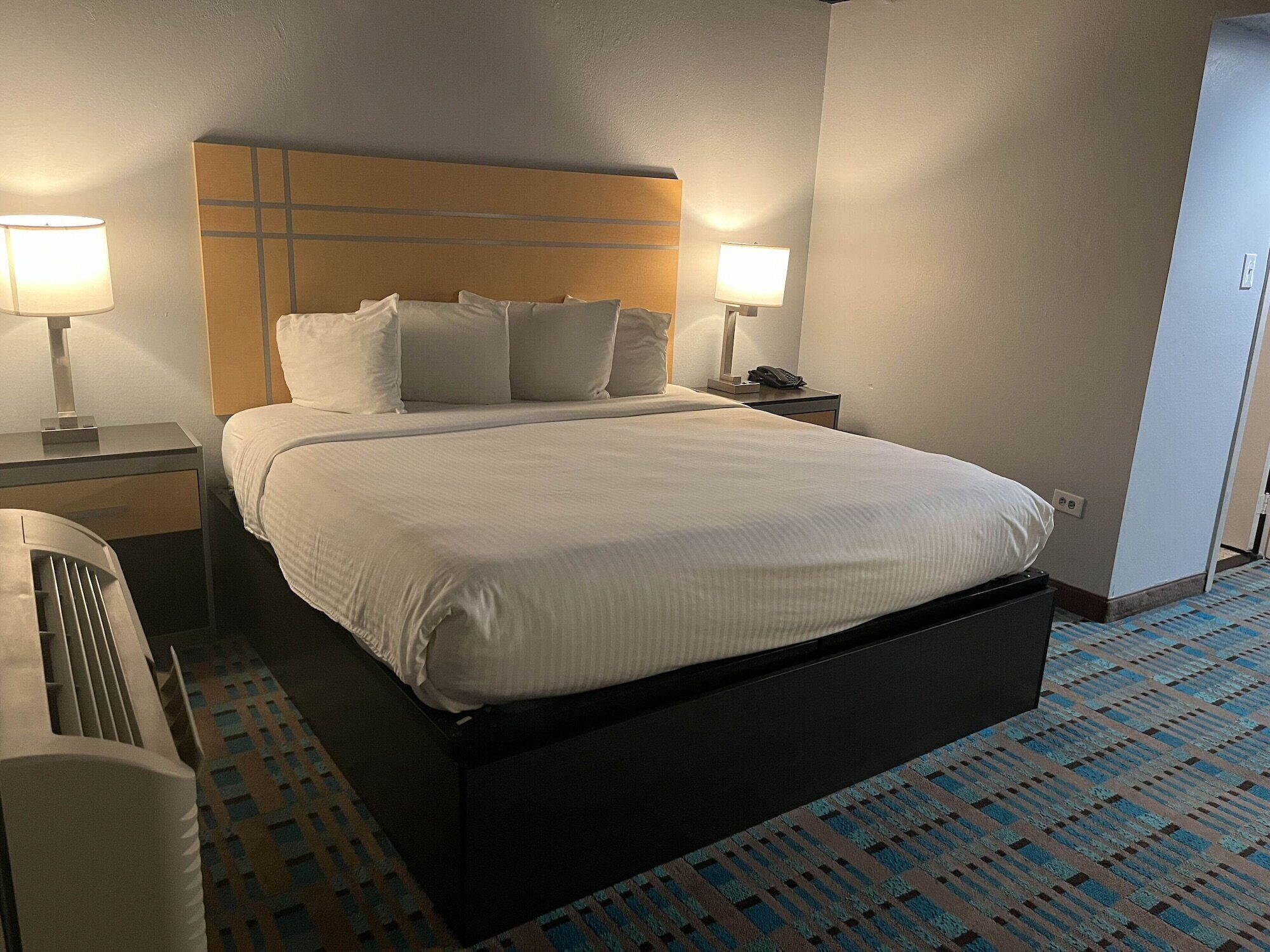 Premium bedding, pillowtop beds, desk, blackout drapes