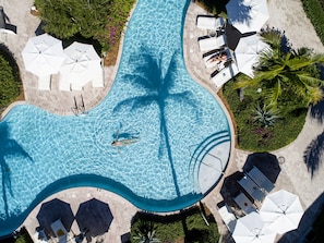 Outdoor pool, pool umbrellas
