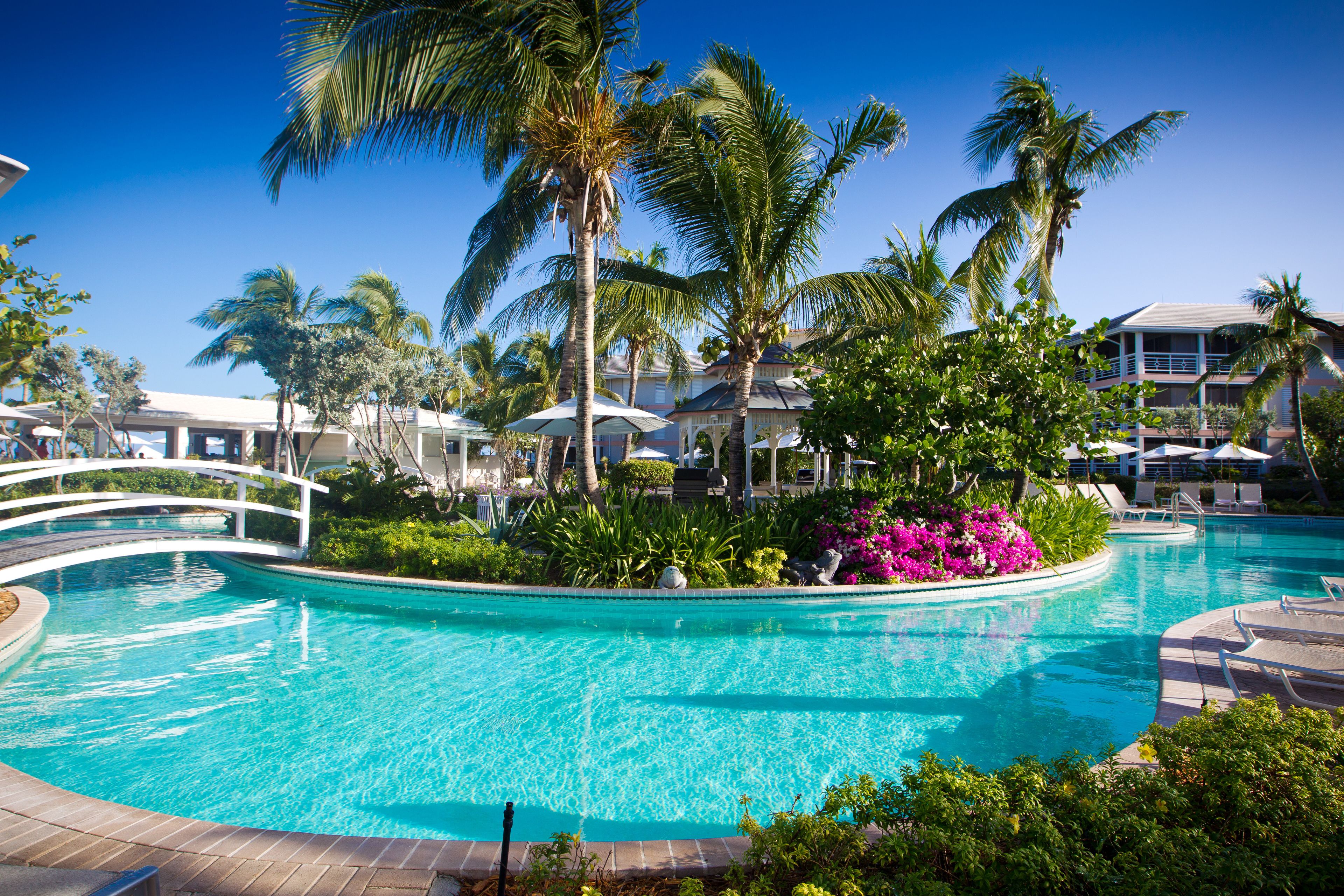 outdoor pool, pool umbrellas