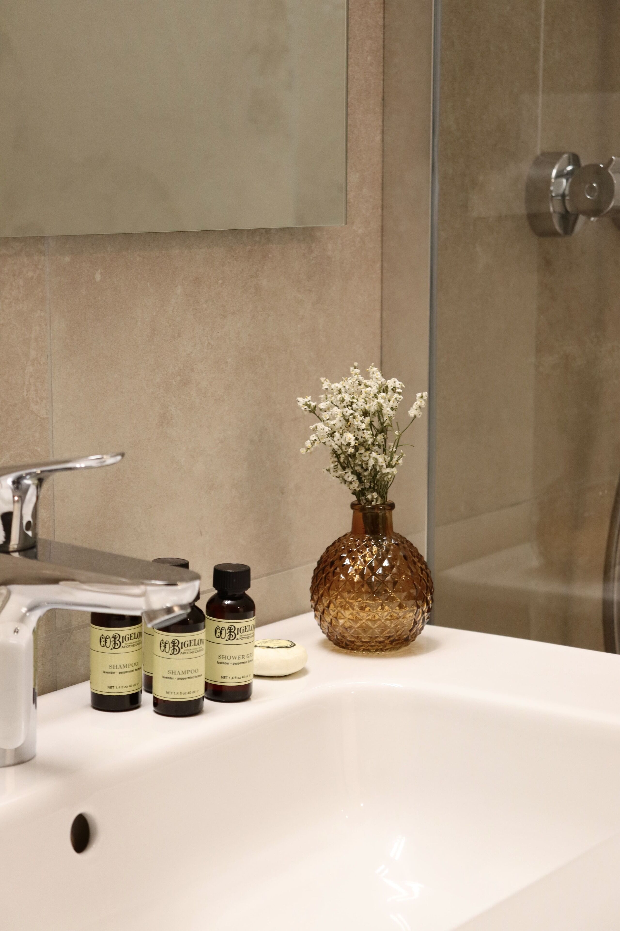 free toiletries, hair dryer, towels