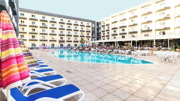 Indoor pool, outdoor pool, open 8:00 AM to 6:00 PM, pool umbrellas