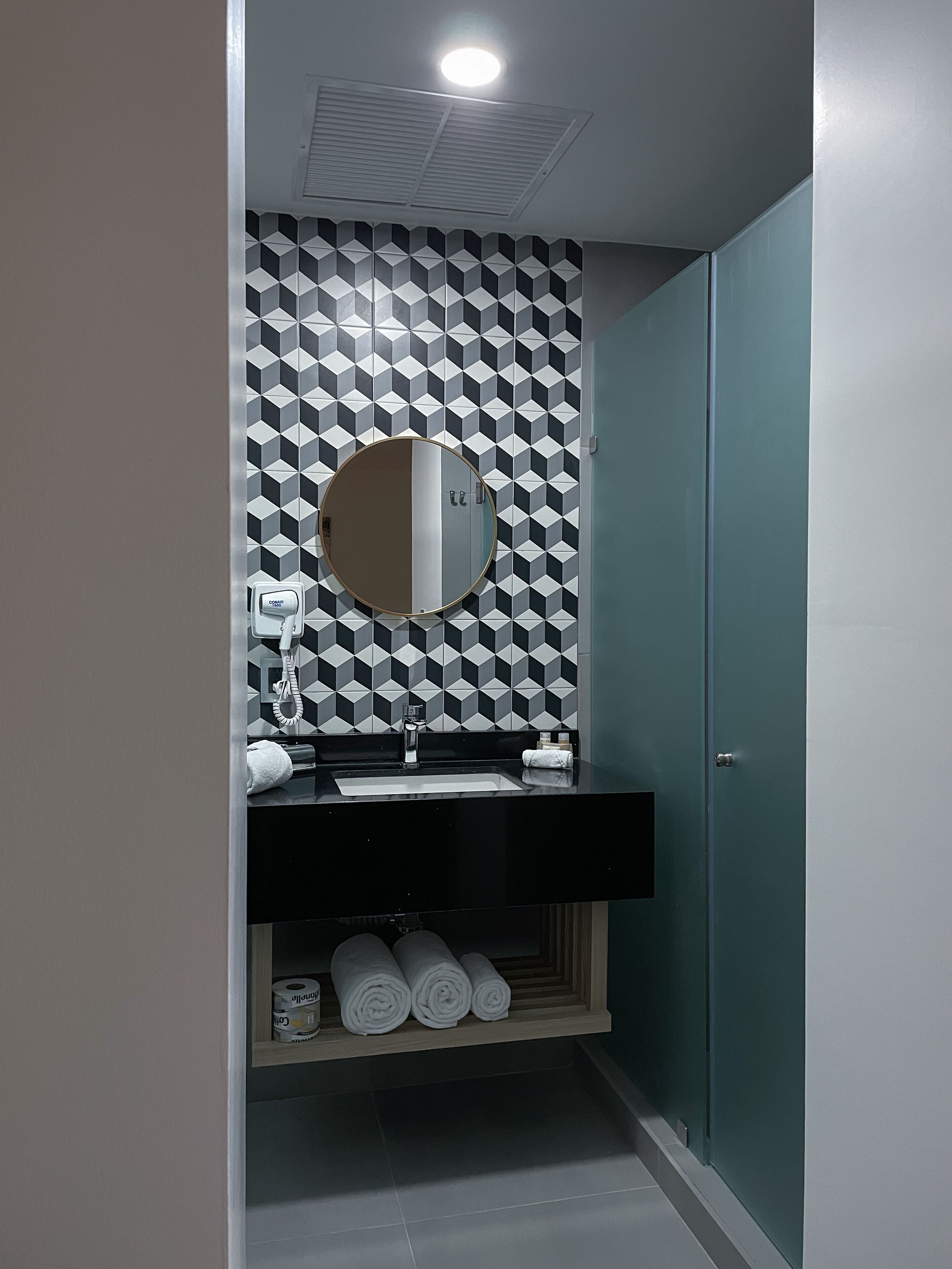 free toiletries, hair dryer, towels