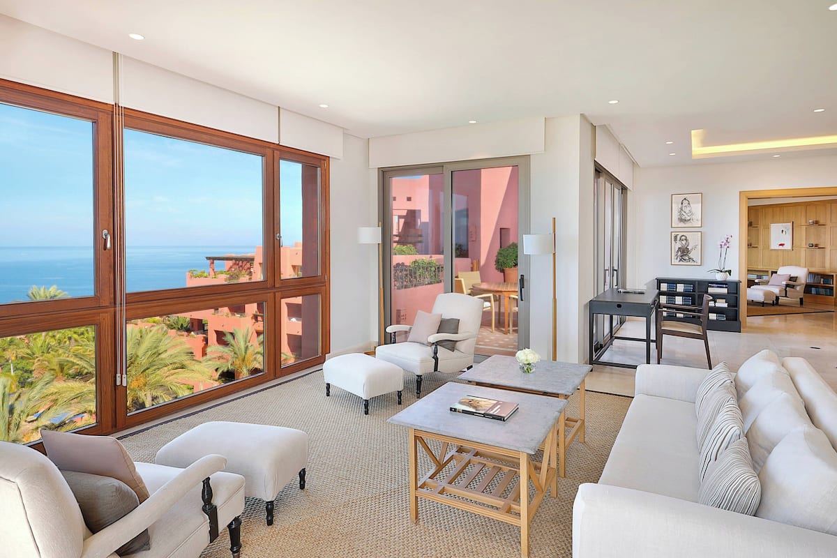 royal suite, 2 bedrooms, non smoking, ocean view (balcony) | living room | 32-inch lcd tv with digital channels, tv, ipod dock