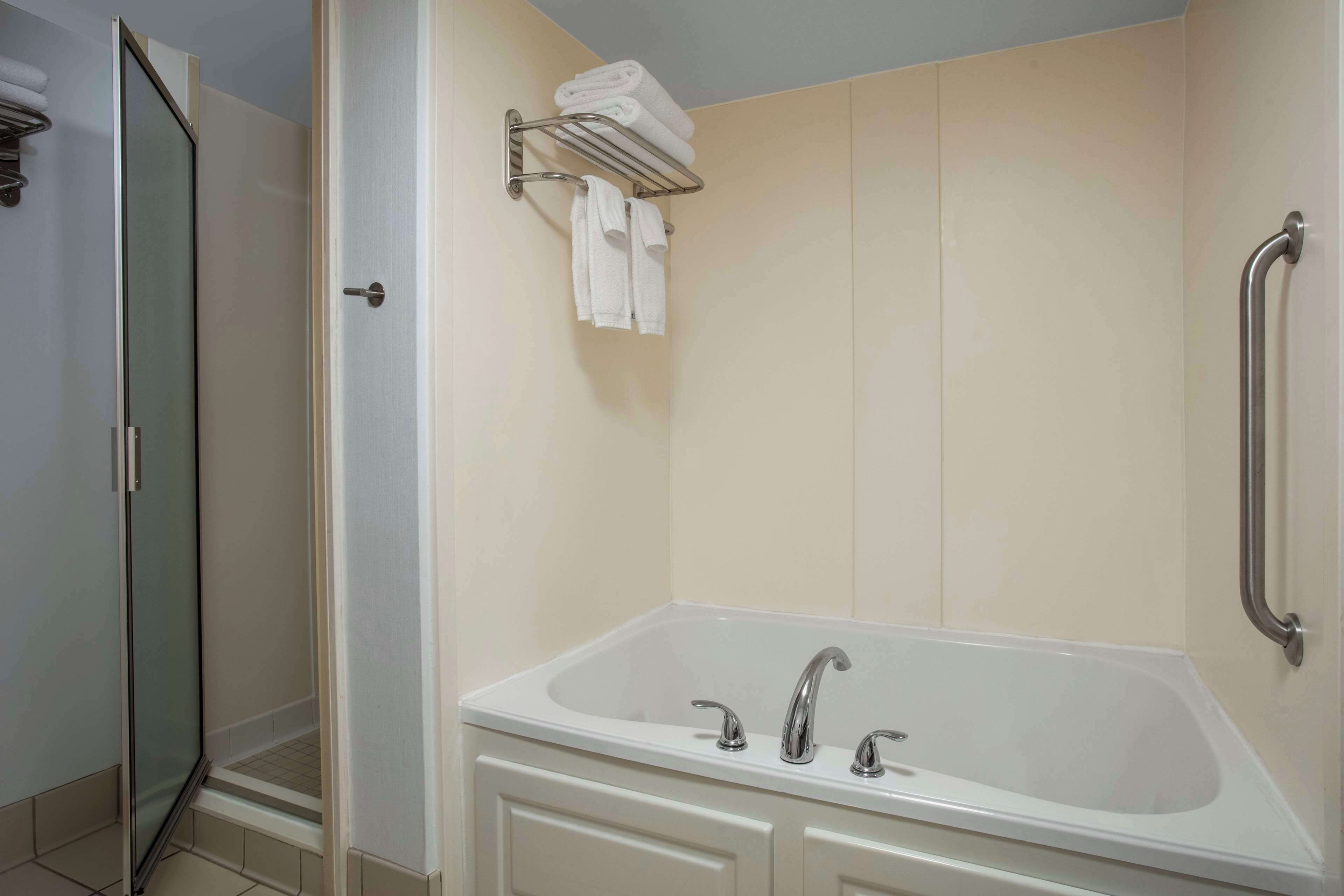 deluxe suite, 1 king bed with sofa bed, whirlpool | bathroom | combined shower/bathtub, free toiletries, hair dryer, towels