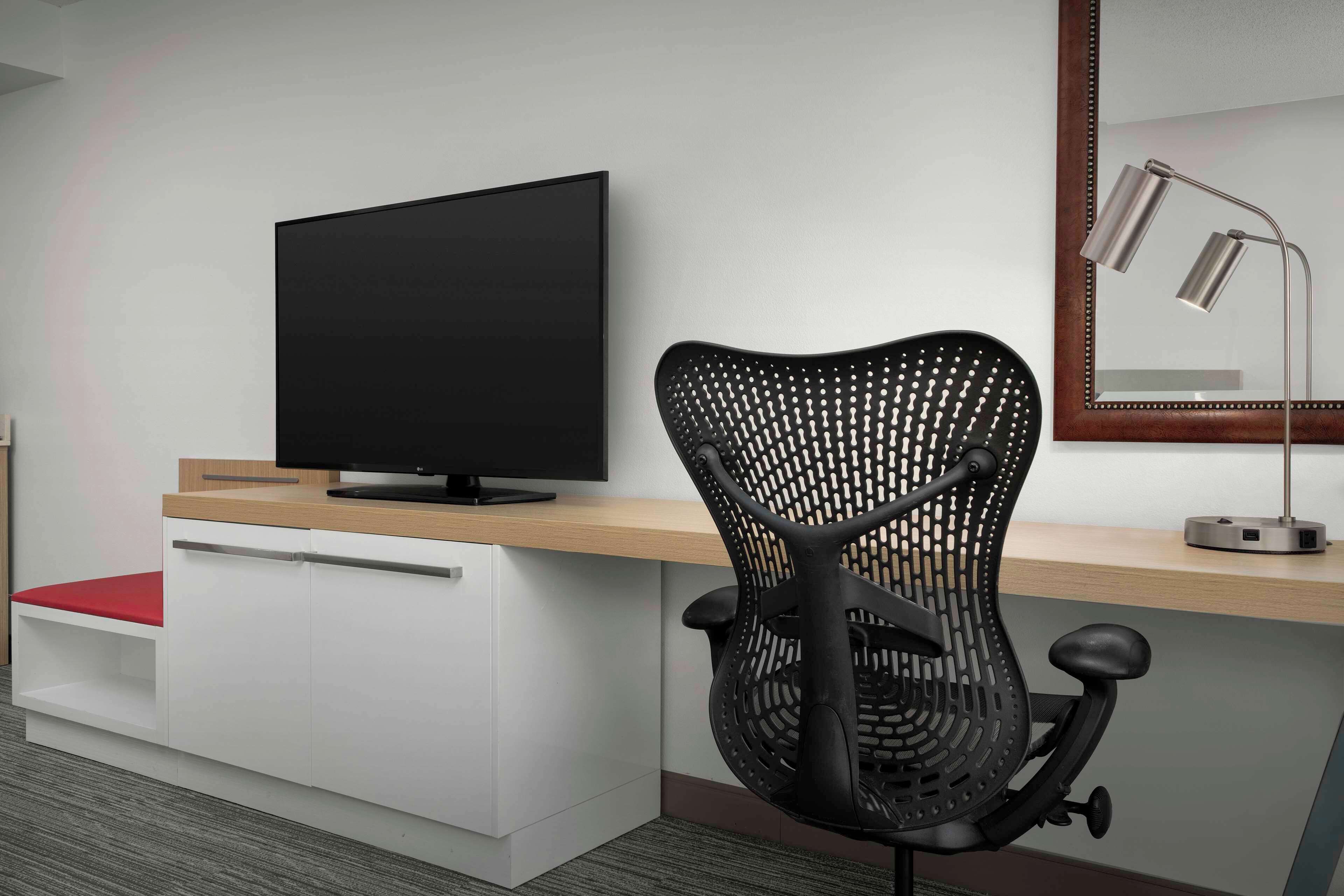 premium bedding, minibar, desk, laptop workspace