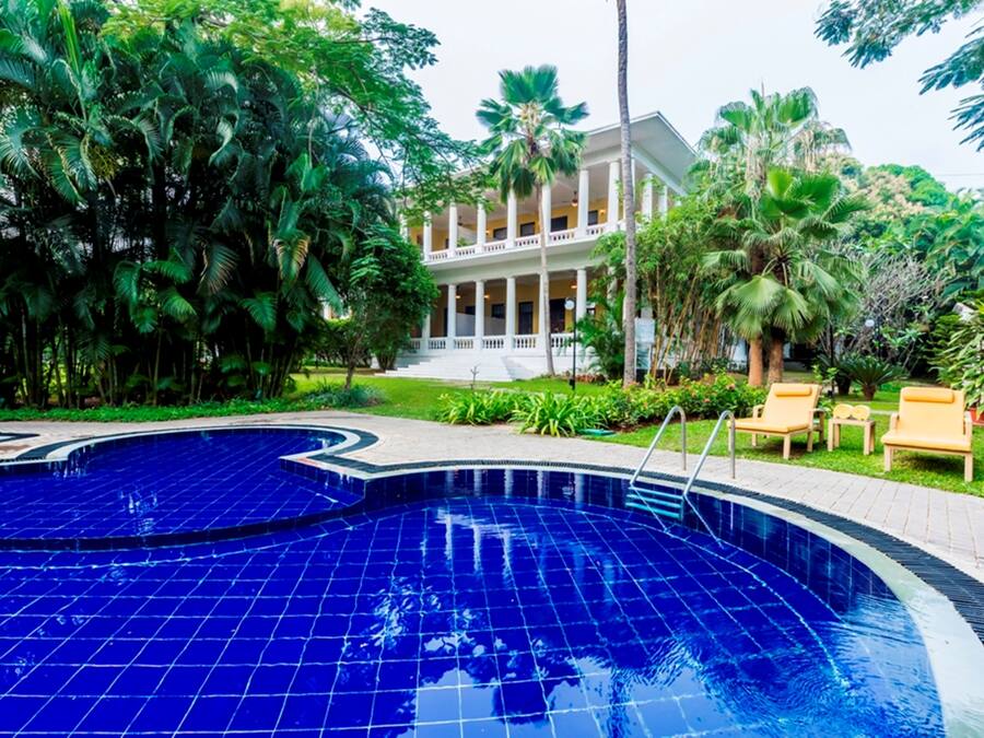 Outdoor pool, pool loungers