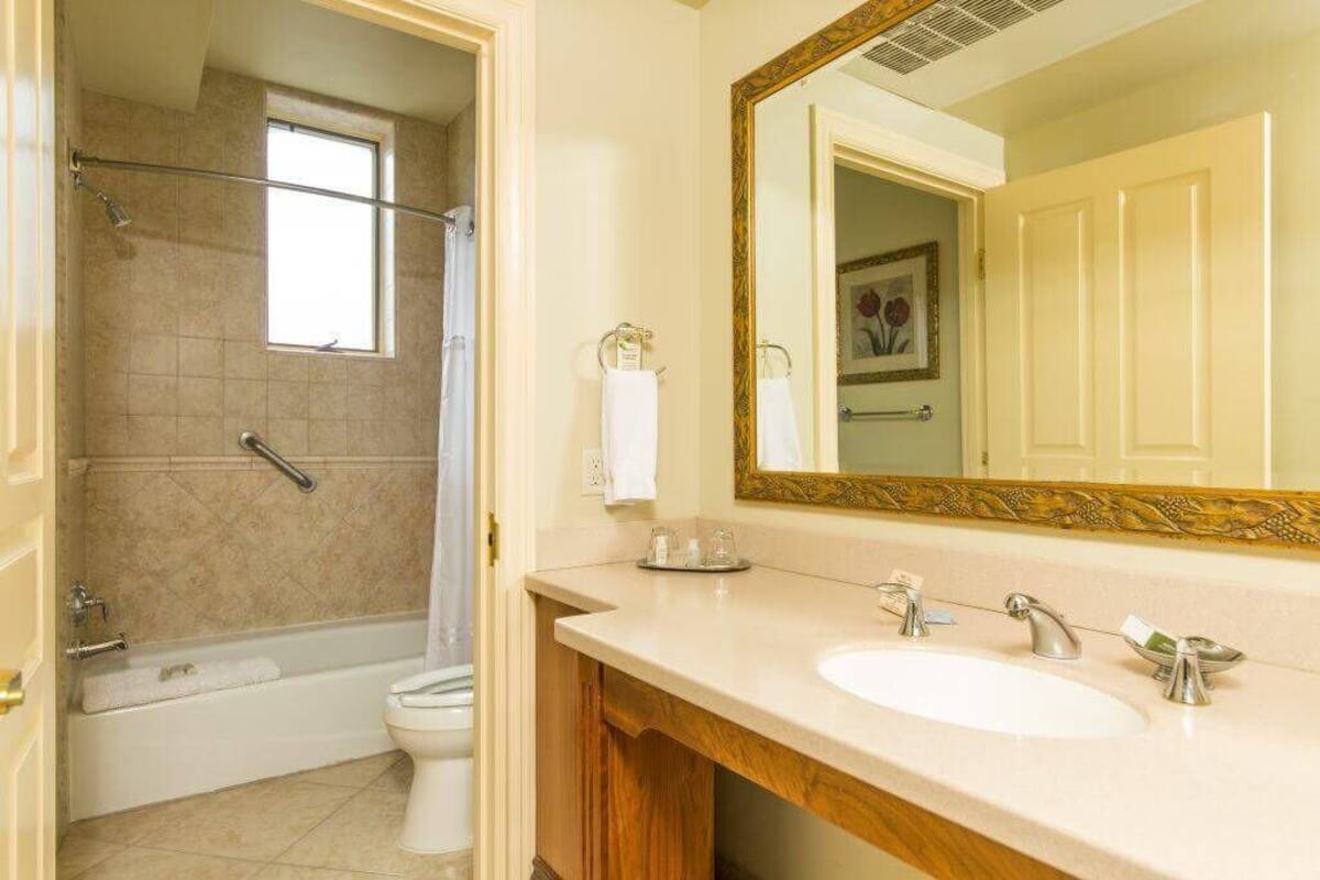 junior studio suite | bathroom | free toiletries, hair dryer, bathrobes, slippers