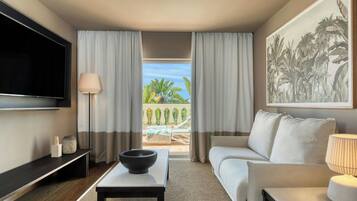 65-inch flat-screen TV with satellite channels, TV, toys