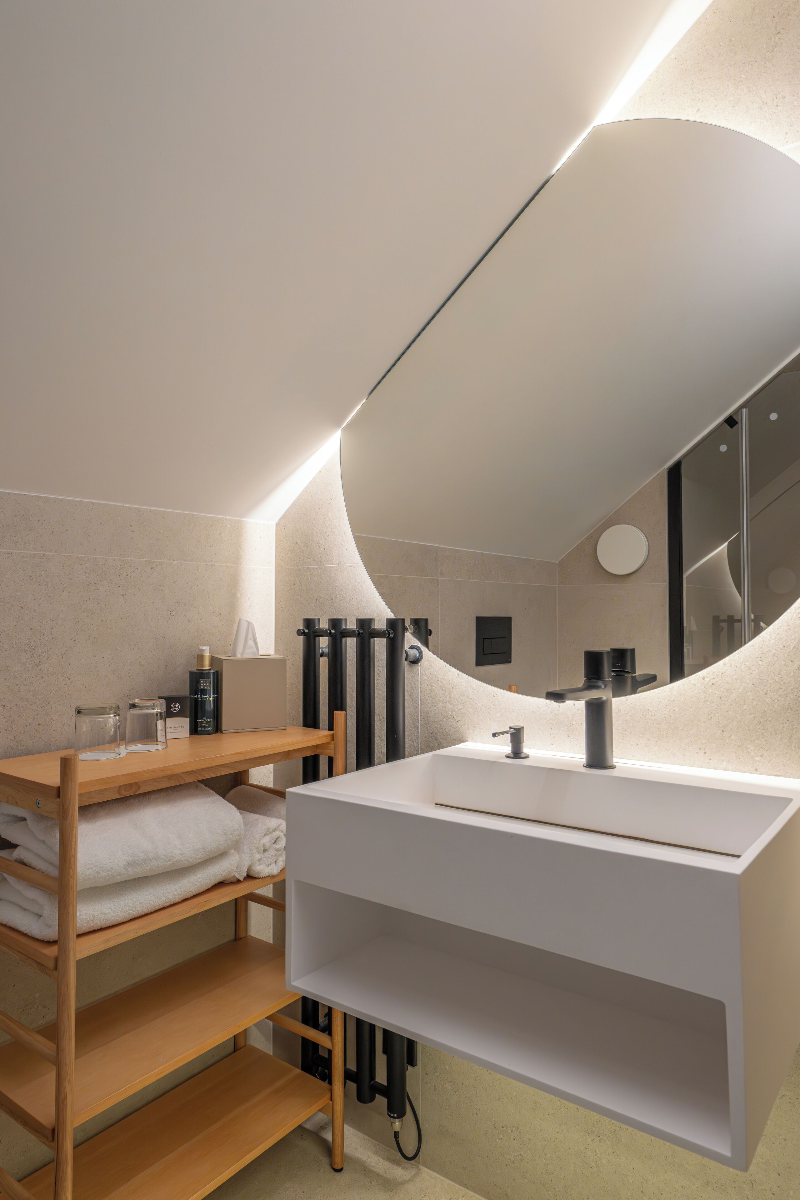 family room | bathroom | shower, hair dryer, towels