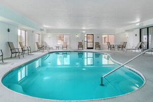 Indoor pool, open 10:00 AM to 10 PM, sun loungers