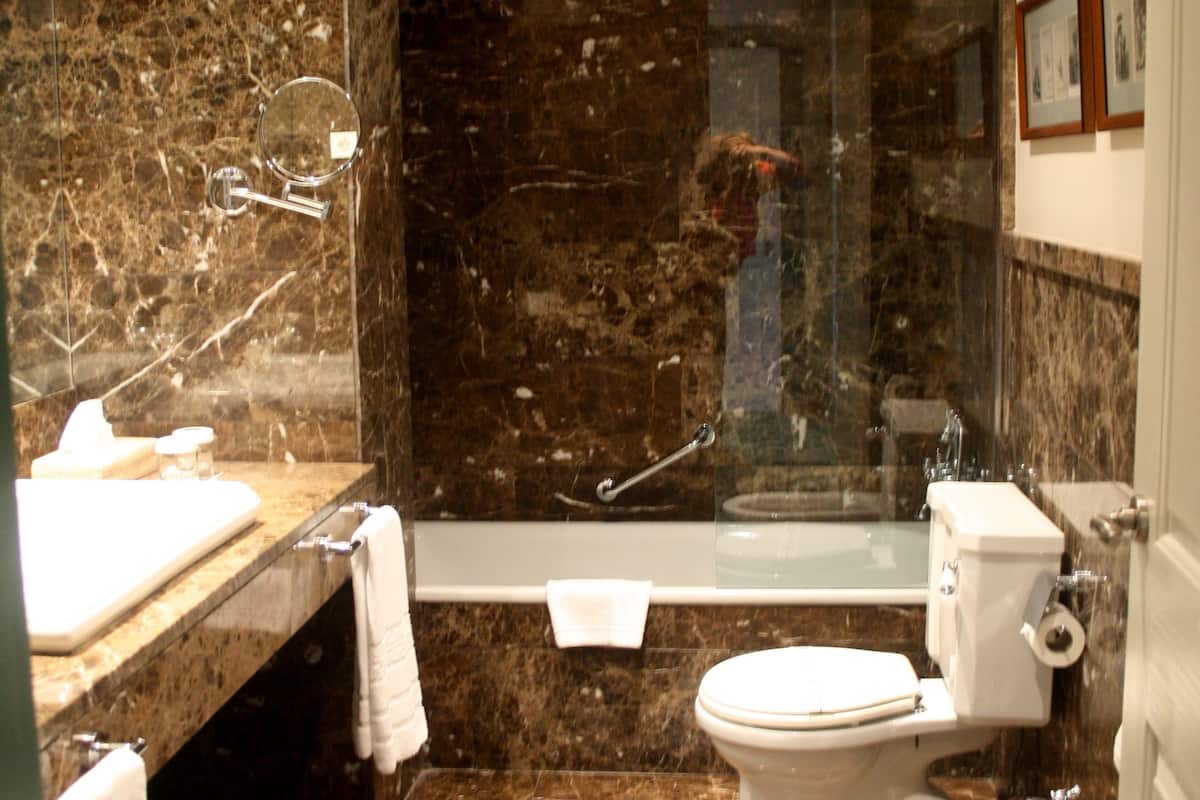 combined shower/bathtub, free toiletries, hair dryer, bidet