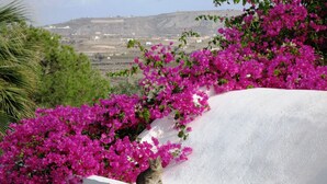 A building with a white exterior and a view of a hilly landscape in the background. - Paradise Resort (Santorini)