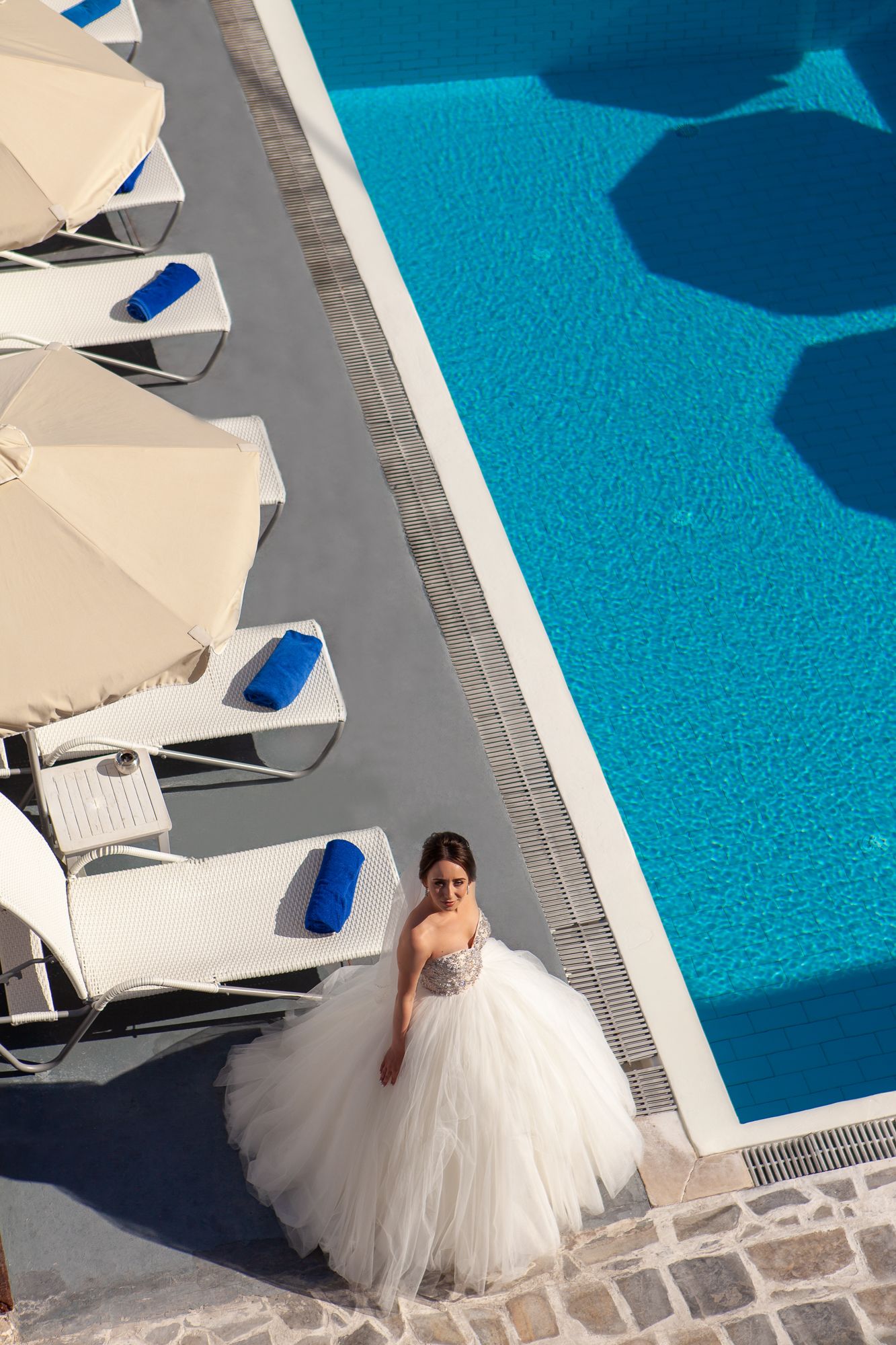outdoor pool, pool umbrellas, pool loungers