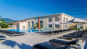 Indoor pool, outdoor pool, open 9:00 AM to 6:30 PM, sun loungers