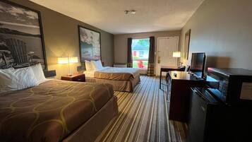 Premium bedding, down duvets, desk, laptop workspace