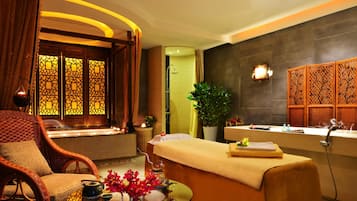 Hot tub, body treatments, aromatherapy, body wraps, body scrubs, facials