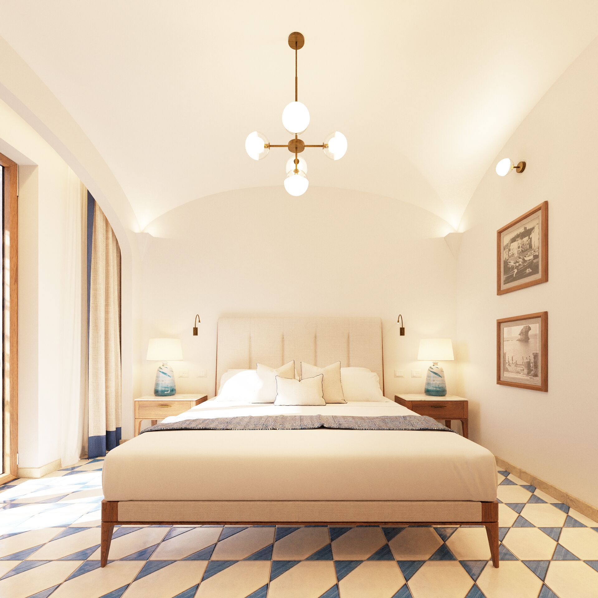 أغطية فراش متميز ة وألحفة محشوة بالريش وميني بار وخزنة داخل الغرفة