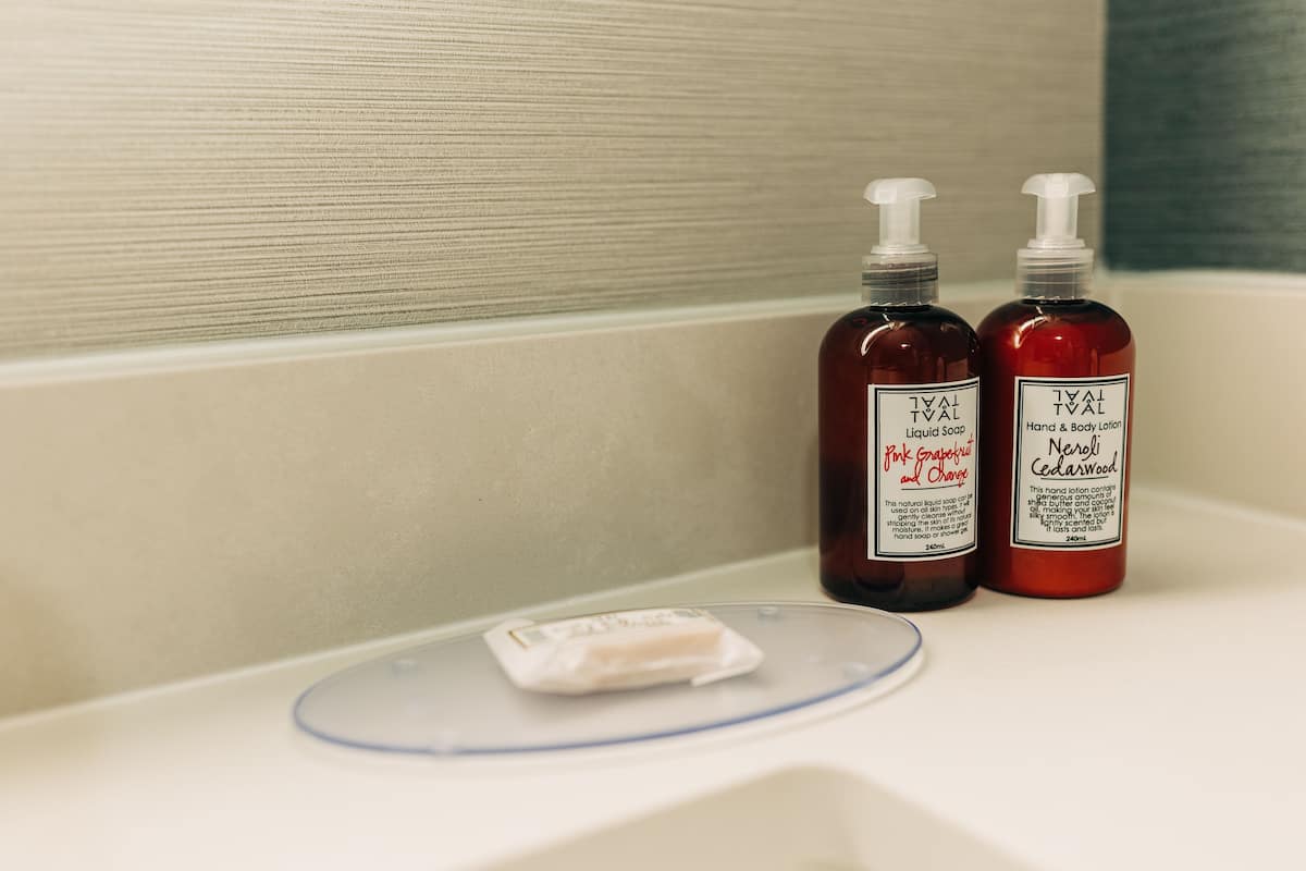 combined shower/bathtub, free toiletries, hair dryer, towels