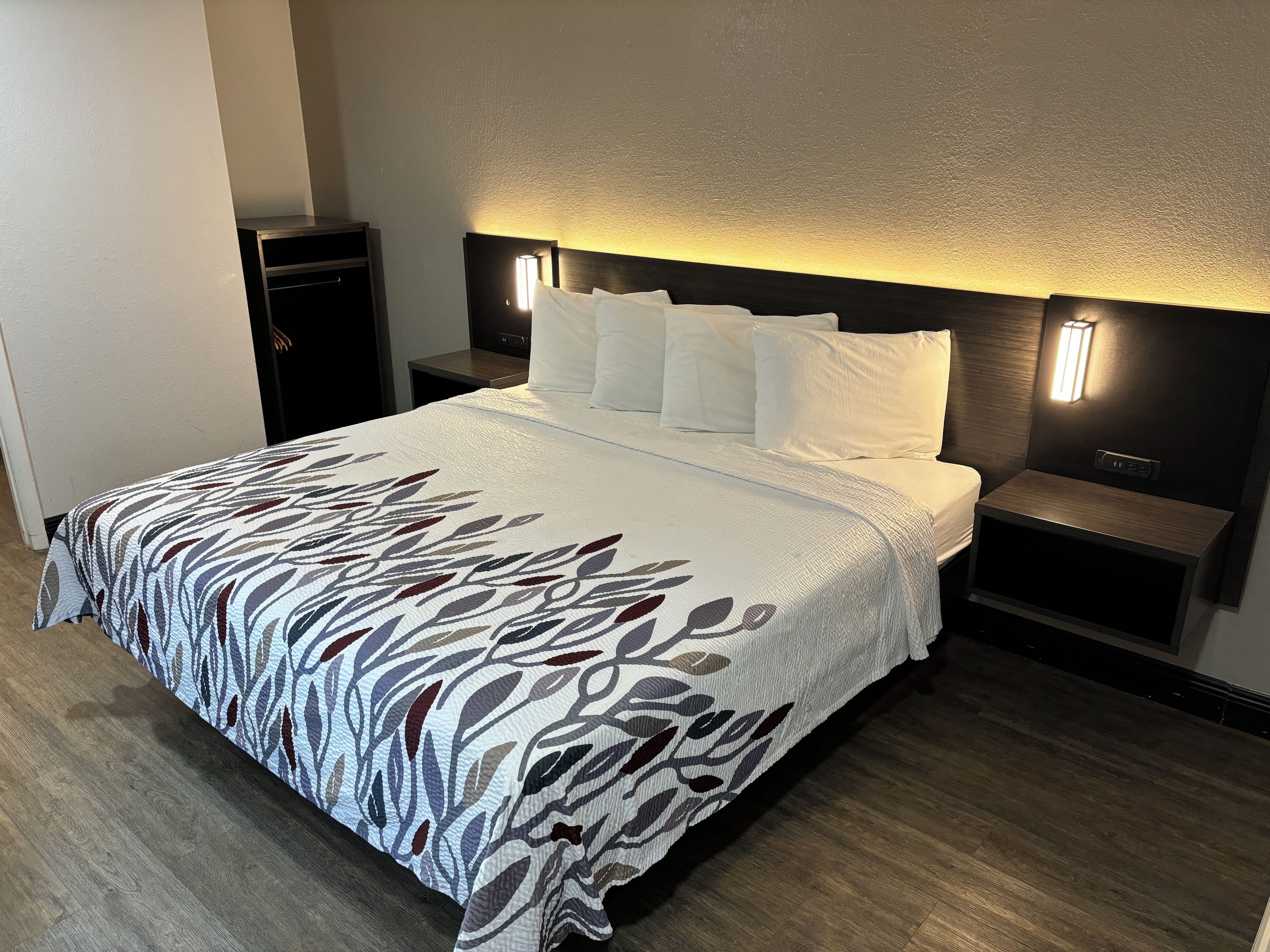 Desk, blackout drapes, WiFi (free), alarm clocks