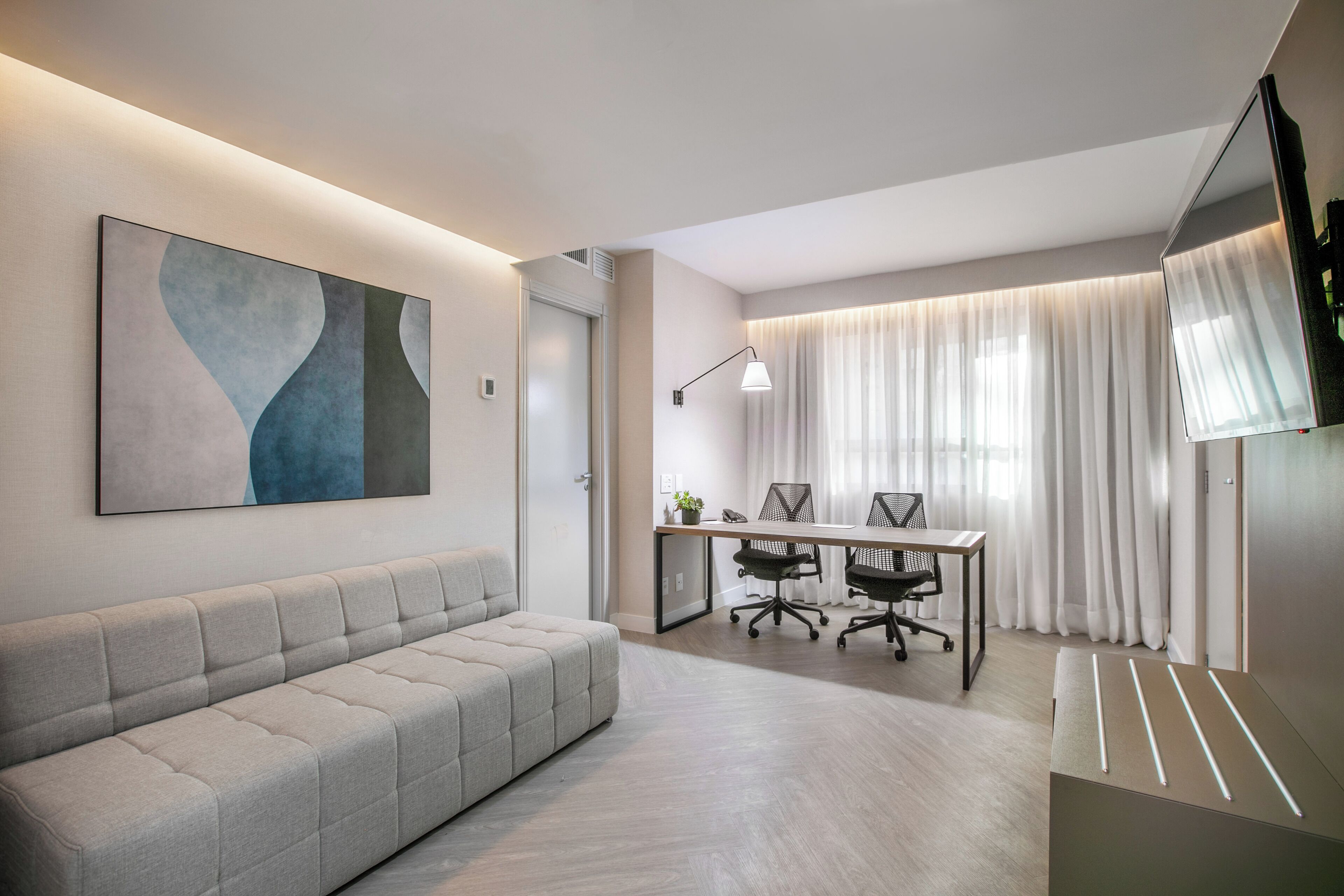 the level, suite | living area | 50-inch smart tv with satellite channels