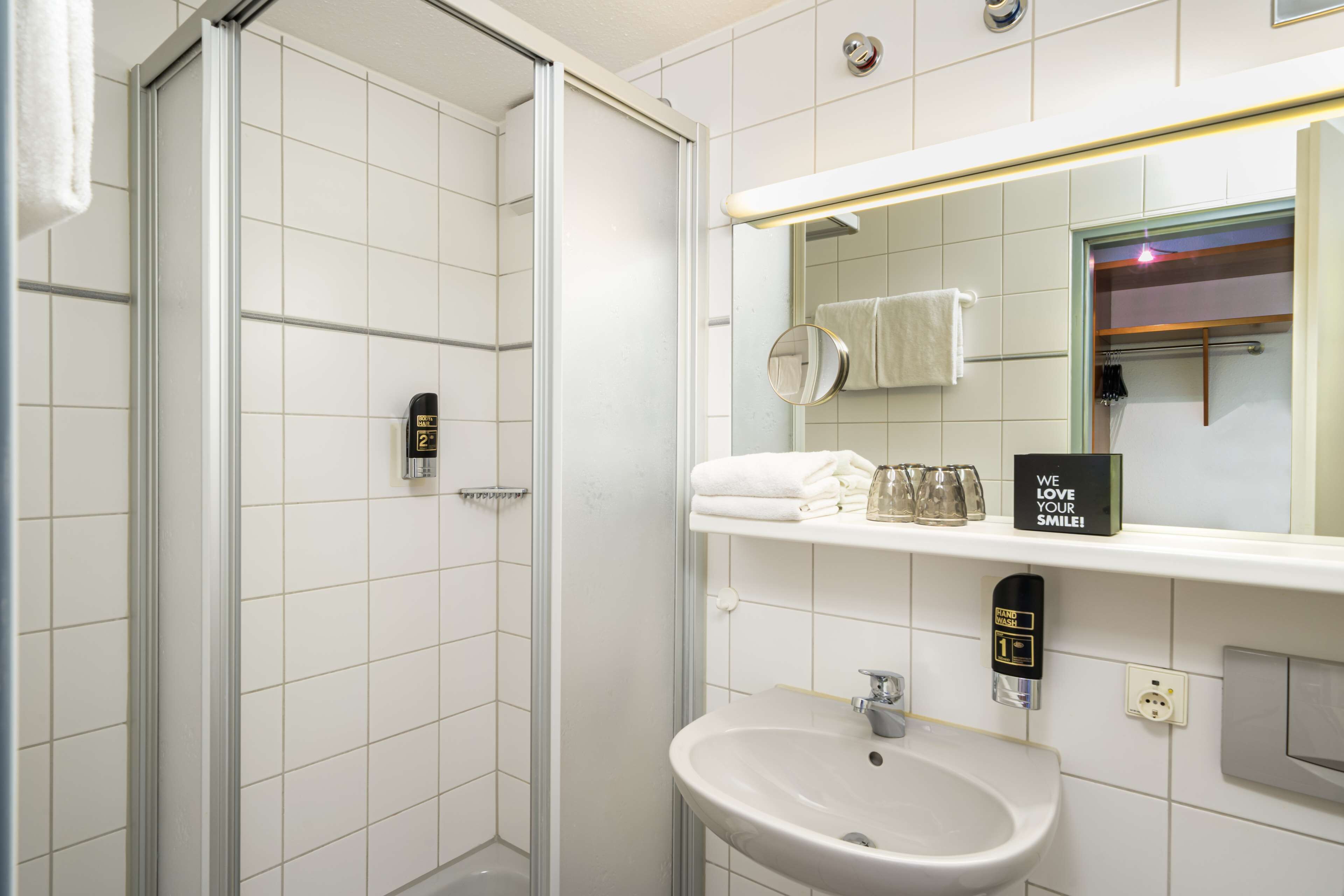 free toiletries, hair dryer, towels