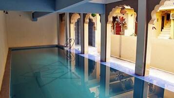 Indoor pool, outdoor pool, pool loungers