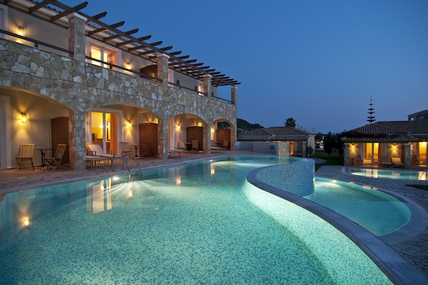 Indoor pool, outdoor pool, pool umbrellas, sun loungers