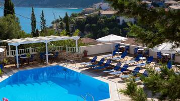 حمّام سباحة خارجي موسمي، حمّام سباحة على السطح، مظلات على حمّام السباحة