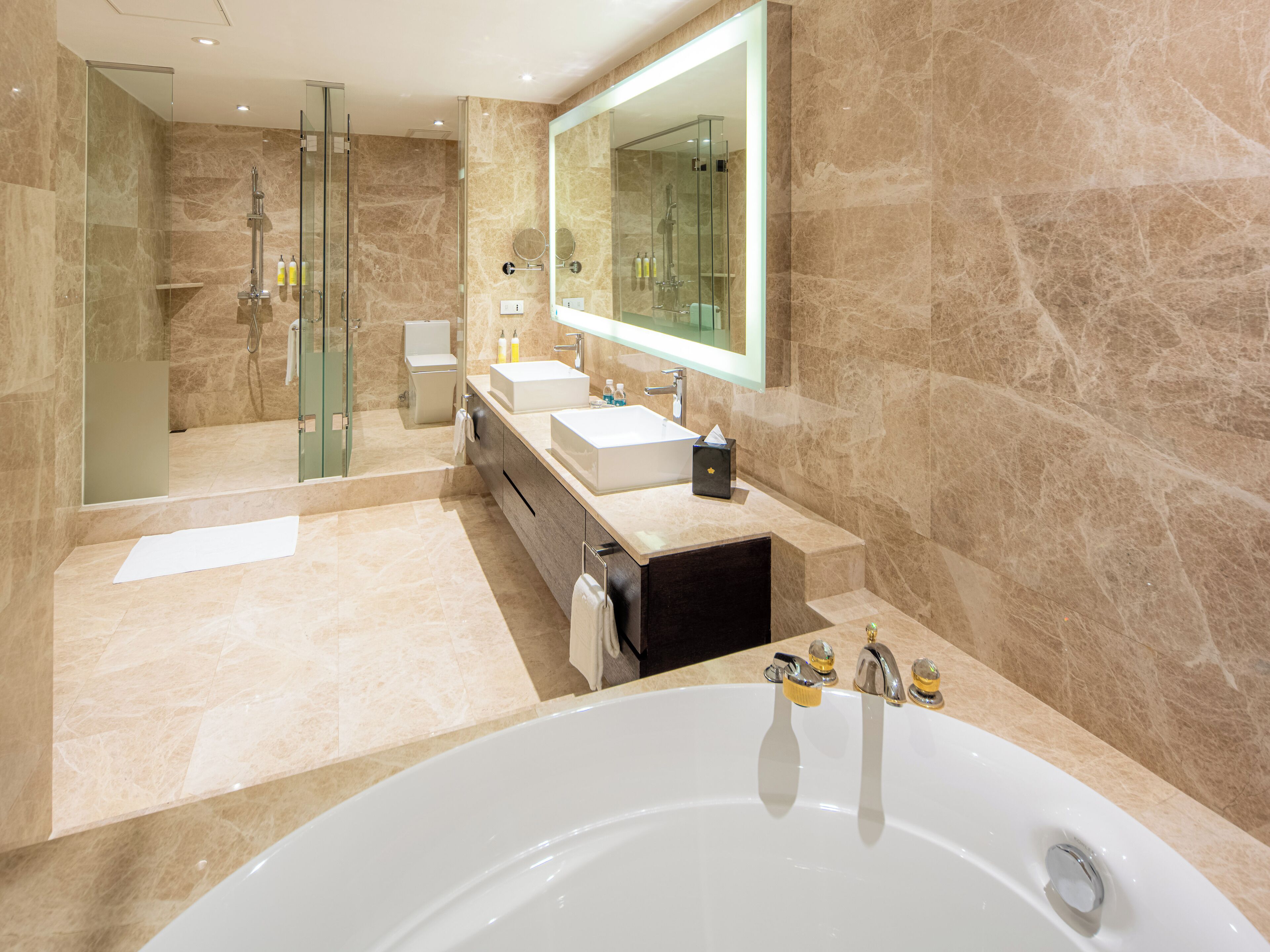 executive suite | bathroom | separate bathtub and shower, rainfall showerhead, free toiletries
