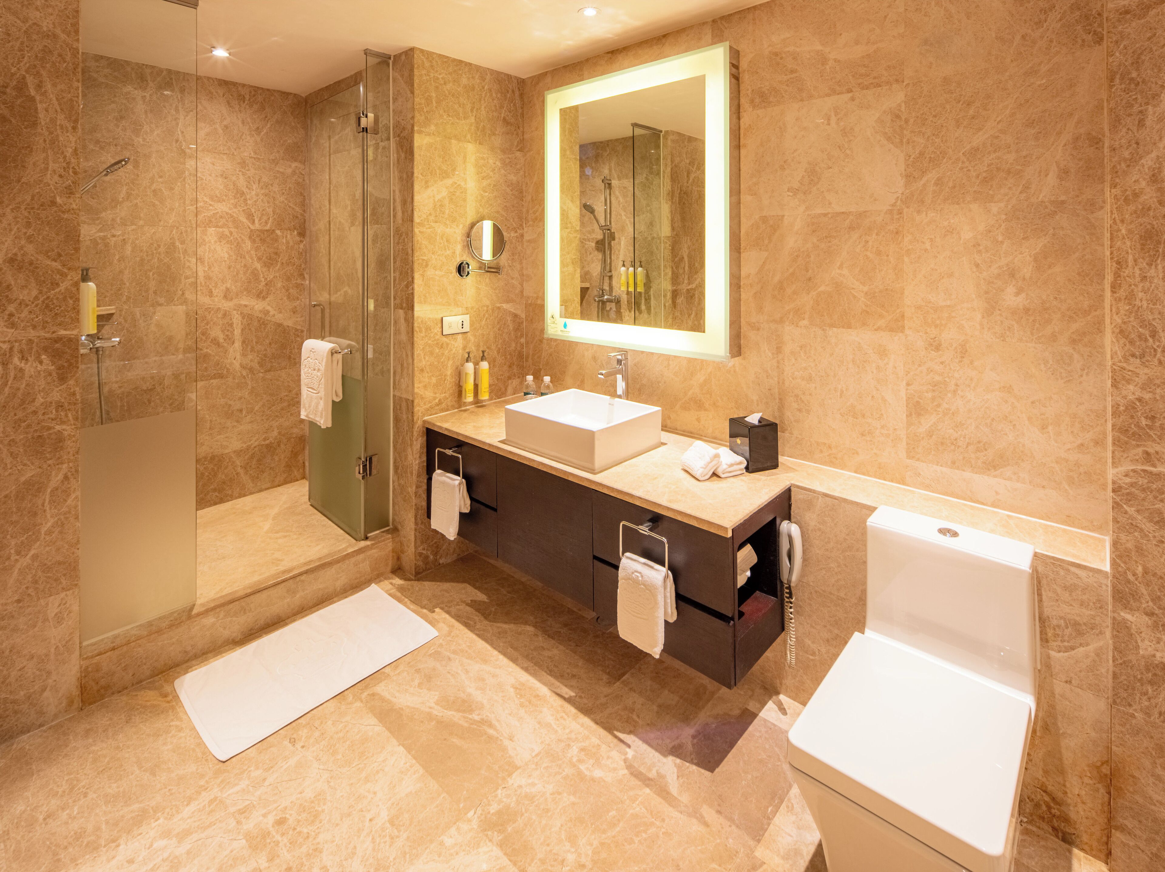 executive twin room | bathroom | separate bathtub and shower, rainfall showerhead, free toiletries