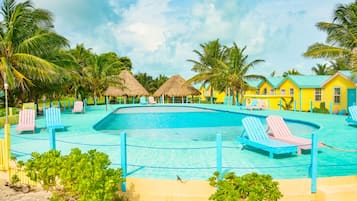 Outdoor pool, pool umbrellas, pool loungers