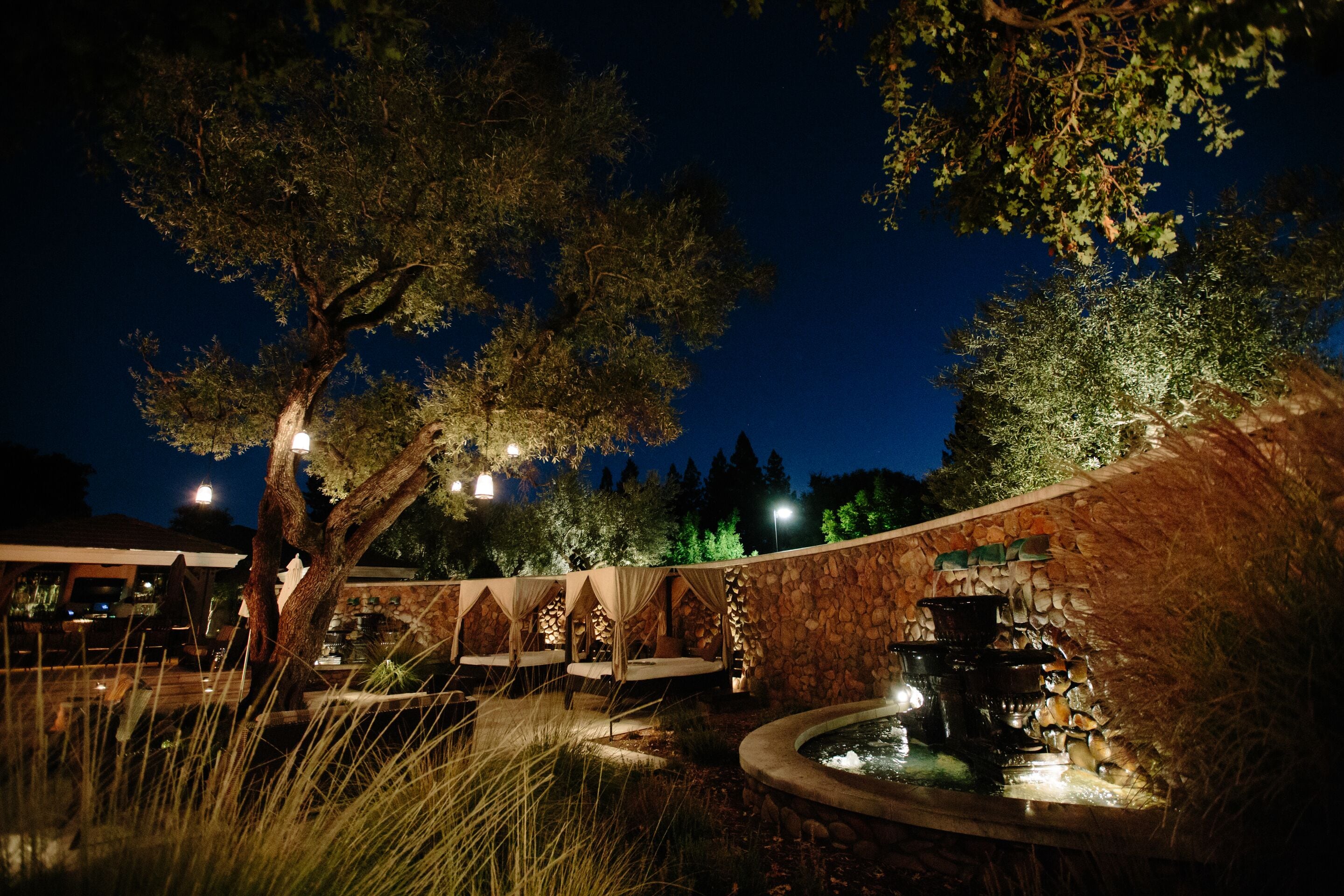 outdoor pool, pool umbrellas, pool loungers