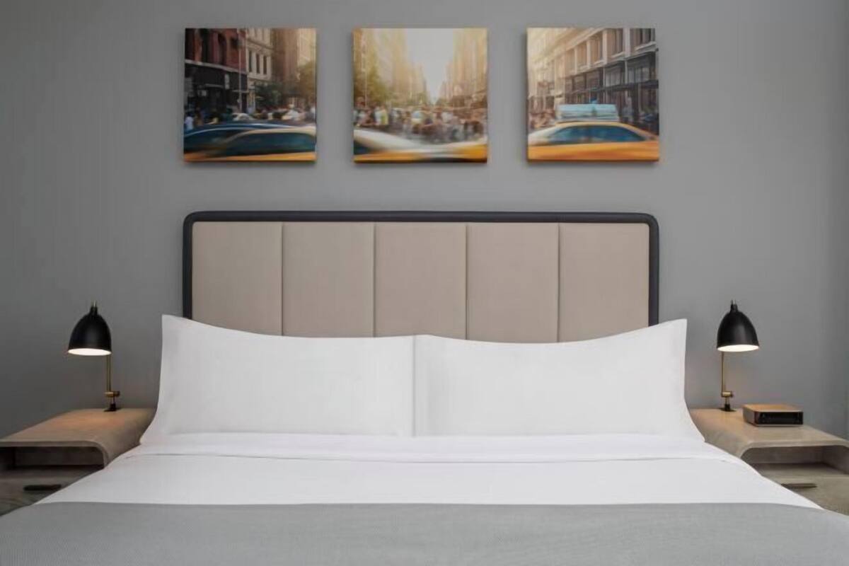 Hypo-allergenic bedding, down duvets, in-room safe, desk