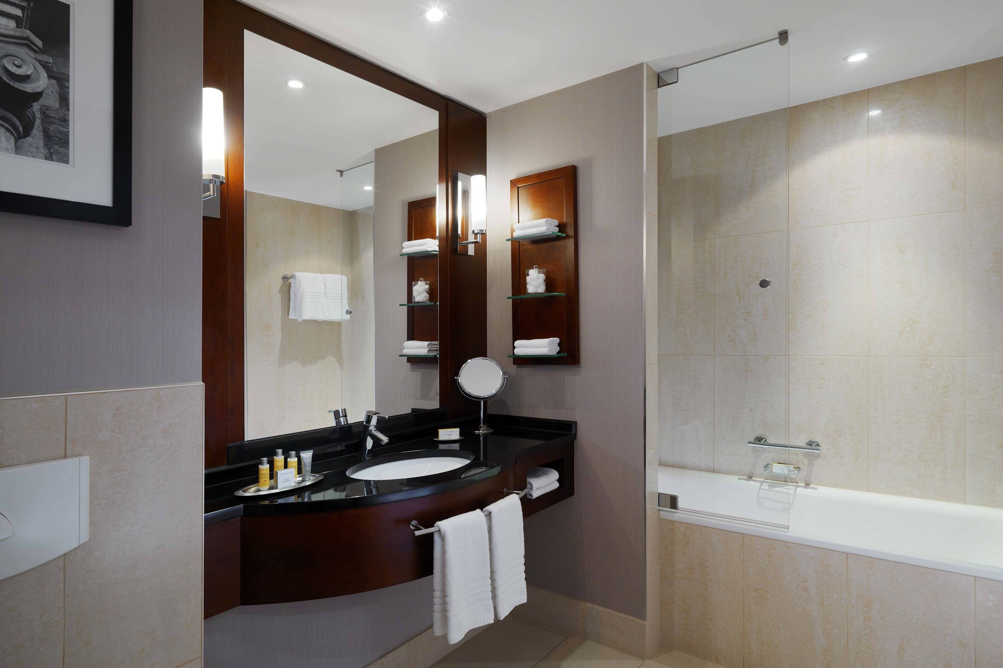 free toiletries, hair dryer, towels