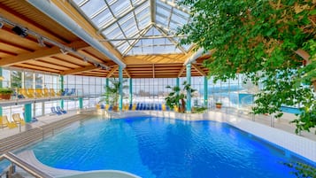 2 indoor pools, seasonal outdoor pool, sun loungers