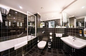 Eco-friendly toiletries, hair dryer, bathrobes, slippers