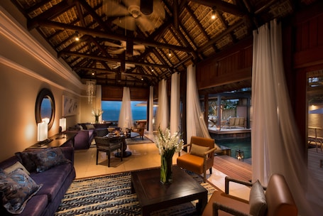 Presidential Villa | Living room | 40-inch TV with satellite channels, iPod dock, pay movies. Constance Belle Mare Plage