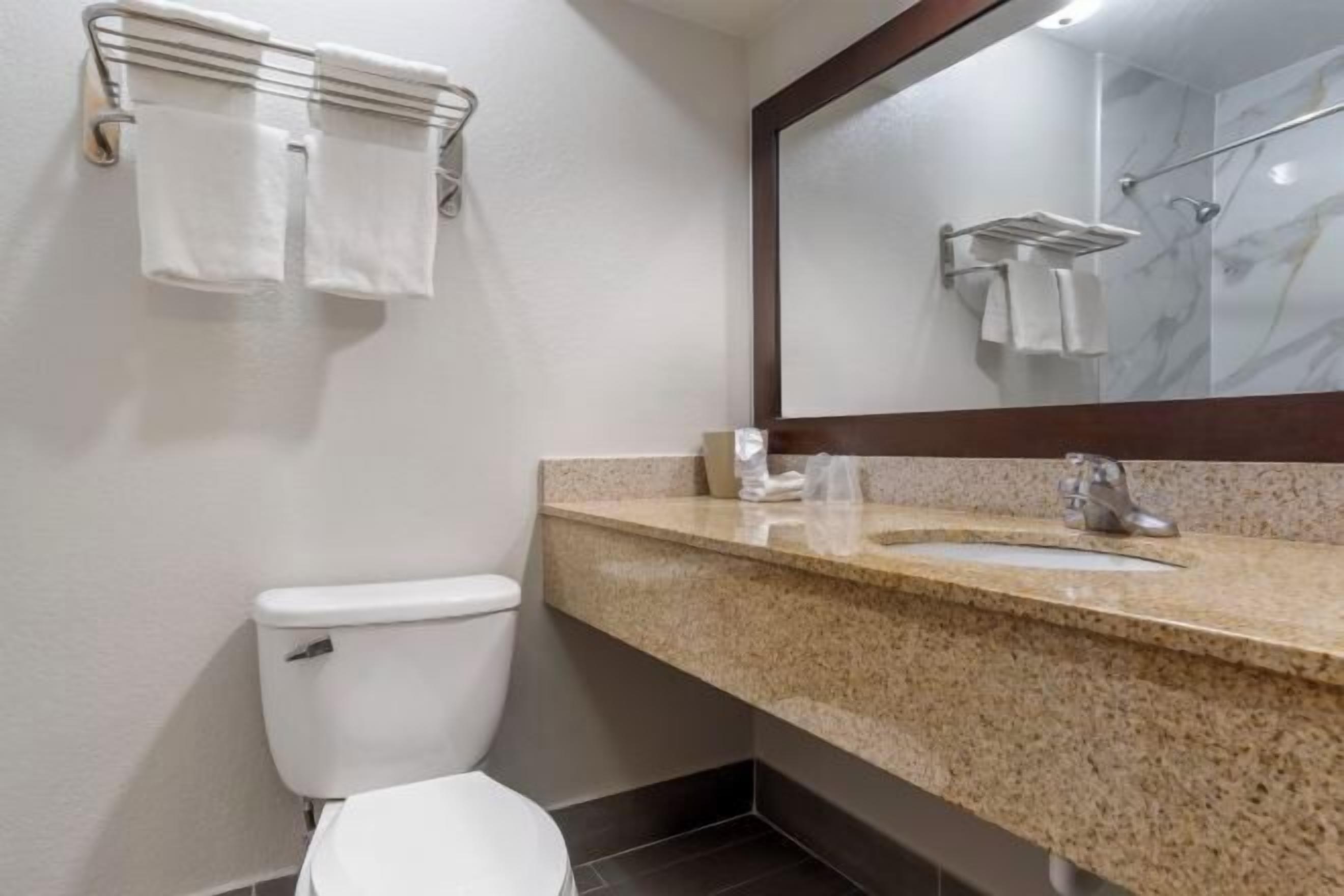 Combined shower/bathtub, free toiletries, hair dryer, towels