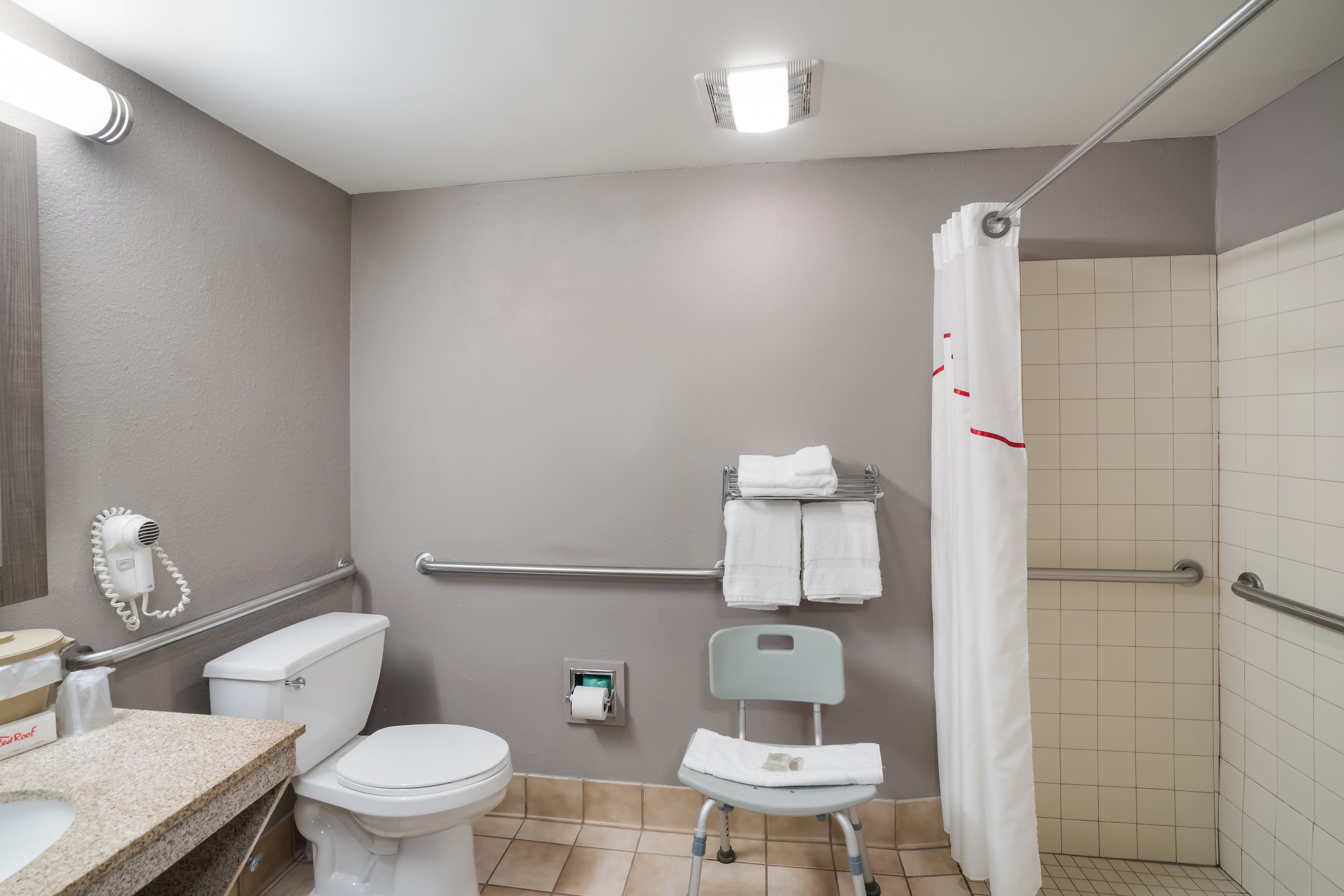 Deluxe Room, 1 Queen Bed, Accessible, Non Smoking (Roll-In Shower) | Bathroom | Combined shower/tub, free toiletries, hair dryer, towels
